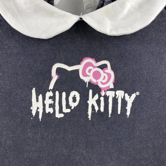Hello Kitty & Friends Forever 21 Collar Sweatshirt Distress Black Pullover 11-12 - Picture 3 of 7